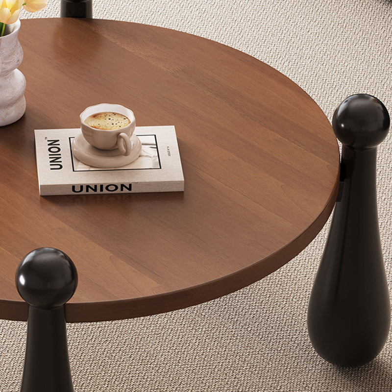 Modern Minimalist Round Bowling Pin-Shaped Legs Solid Wood Coffee Table 4-Leg For Living Room