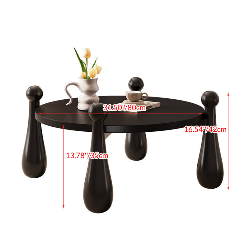 Modern Minimalist Round Bowling Pin-Shaped Legs Solid Wood Coffee Table 4-Leg For Living Room