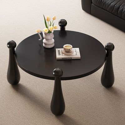 Modern Minimalist Round Bowling Pin-Shaped Legs Solid Wood Coffee Table 4-Leg For Living Room