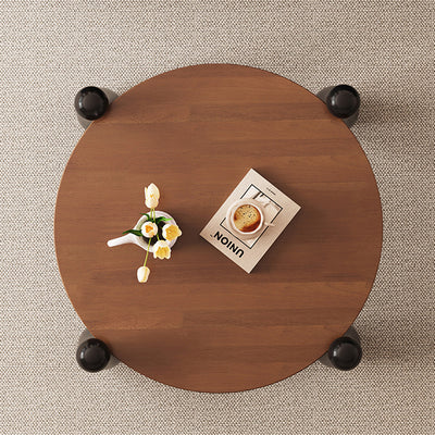 Modern Minimalist Round Bowling Pin-Shaped Legs Solid Wood Coffee Table 4-Leg For Living Room