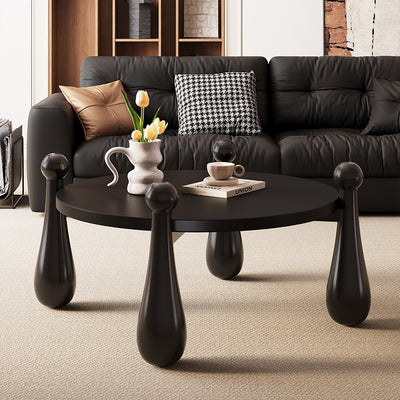 Modern Minimalist Round Bowling Pin-Shaped Legs Solid Wood Coffee Table 4-Leg For Living Room