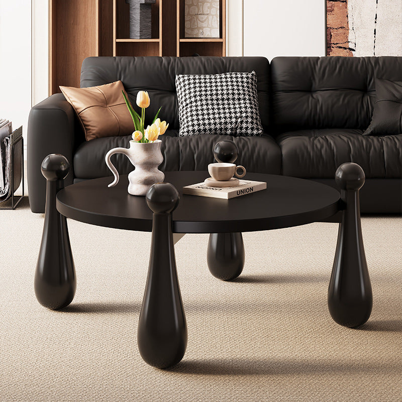 Modern Minimalist Round Bowling Pin-Shaped Legs Solid Wood Coffee Table 4-Leg For Living Room