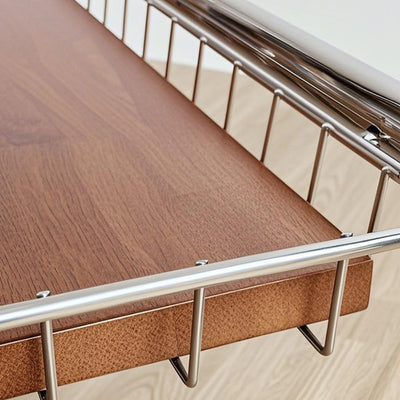 Traditional Vintage Rectangular Stainless Steel Solid Wood Iron TV Stand 4-Leg Movable For Living Room