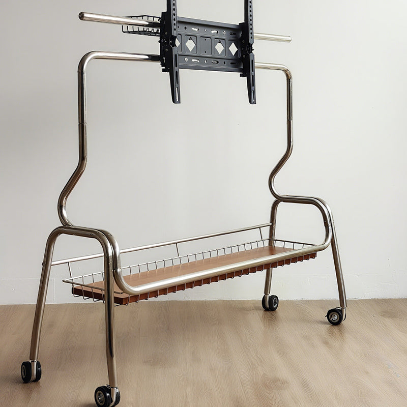 Traditional Vintage Rectangular Stainless Steel Rubberwood Iron TV Stand 4-Leg Movable For Living Room