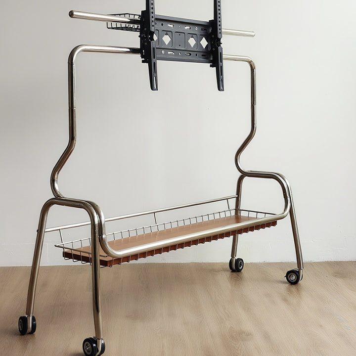 Traditional Vintage Rectangular Stainless Steel Rubberwood Iron TV Stand 4-Leg Movable For Living Room