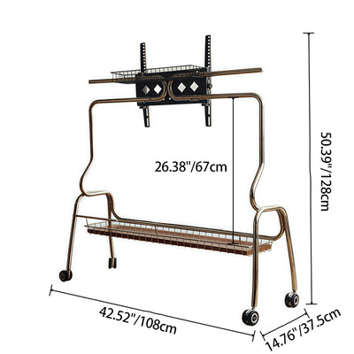 Traditional Vintage Rectangular Stainless Steel Solid Wood Iron TV Stand 4-Leg Movable For Living Room