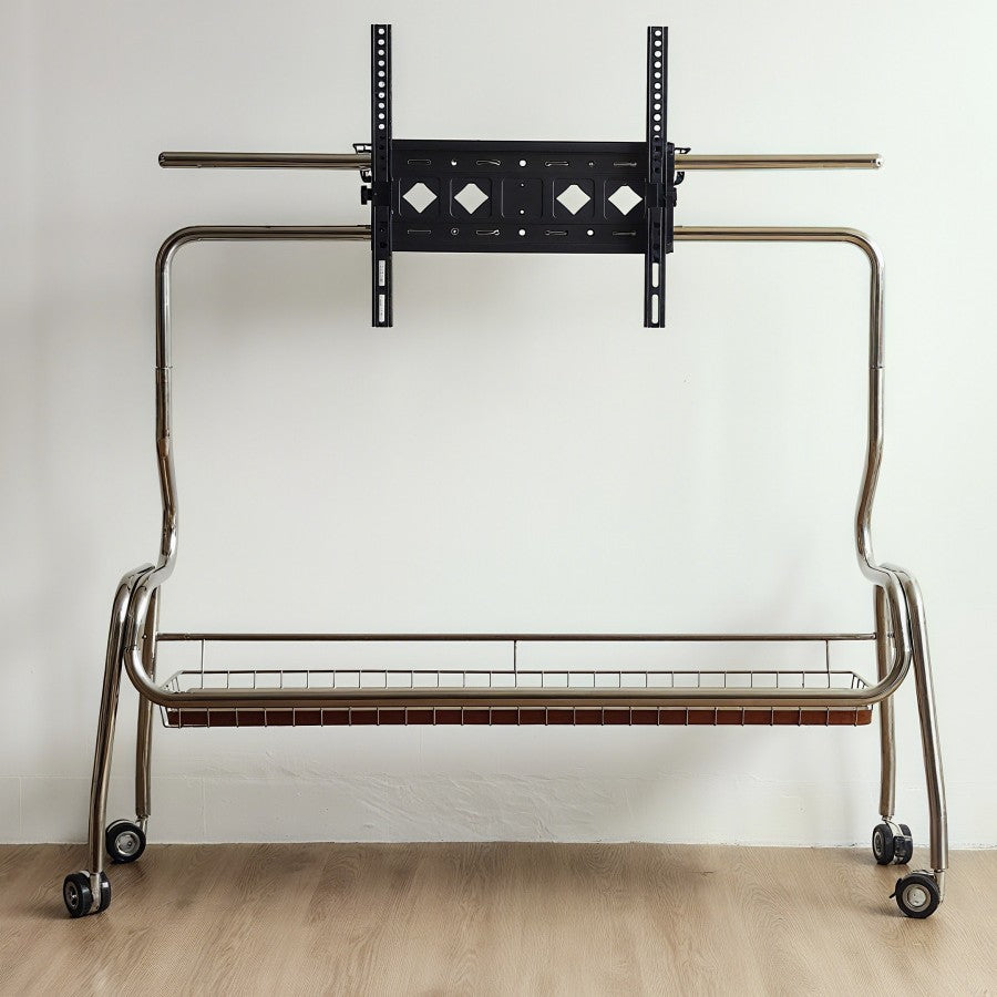 Traditional Vintage Rectangular Stainless Steel Rubberwood Iron TV Stand 4-Leg Movable For Living Room