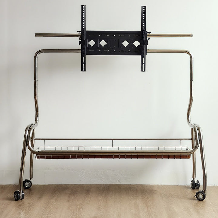 Traditional Vintage Rectangular Stainless Steel Rubberwood Iron TV Stand 4-Leg Movable For Living Room