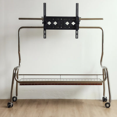 Traditional Vintage Rectangular Stainless Steel Solid Wood Iron TV Stand 4-Leg Movable For Living Room