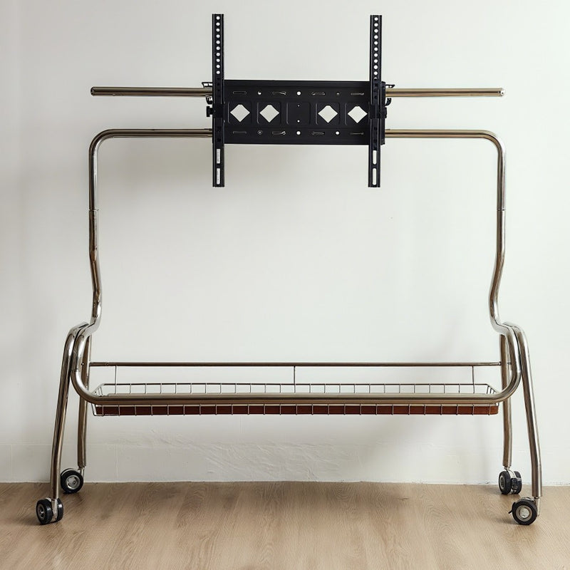 Traditional Vintage Rectangular Stainless Steel Solid Wood Iron TV Stand 4-Leg Movable For Living Room