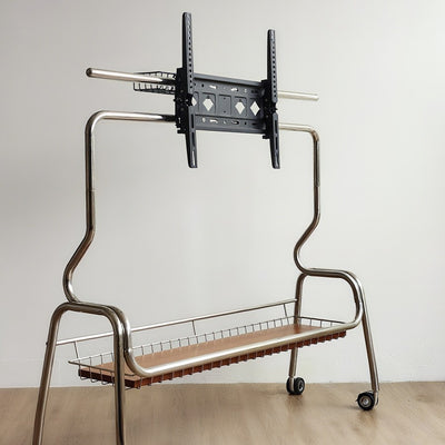 Traditional Vintage Rectangular Stainless Steel Solid Wood Iron TV Stand 4-Leg Movable For Living Room