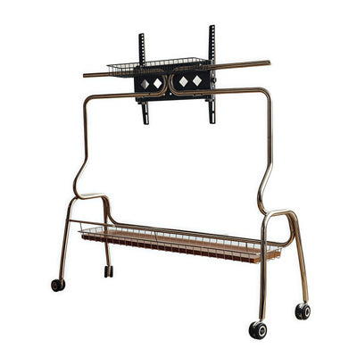 Traditional Vintage Rectangular Stainless Steel Solid Wood Iron TV Stand 4-Leg Movable For Living Room