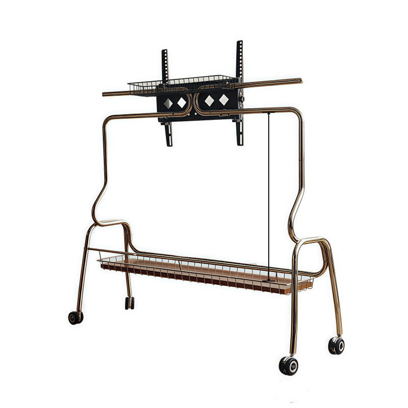 Traditional Vintage Rectangular Stainless Steel Solid Wood Iron TV Stand 4-Leg Movable For Living Room