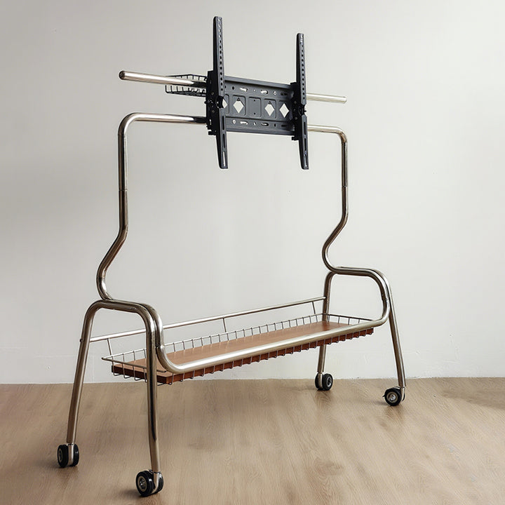 Traditional Vintage Rectangular Stainless Steel Rubberwood Iron TV Stand 4-Leg Movable For Living Room