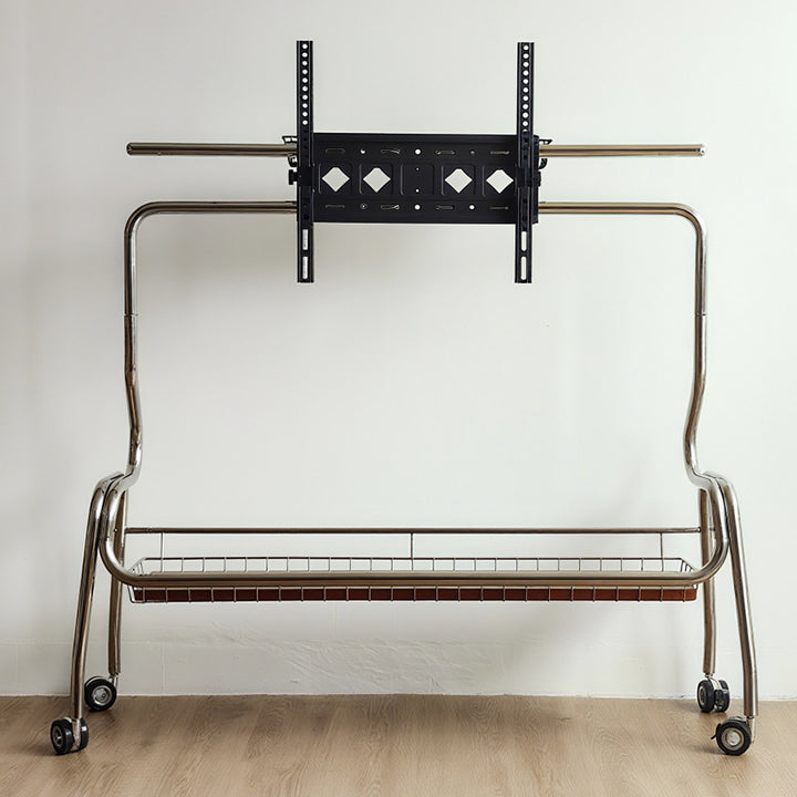 Traditional Vintage Rectangular Stainless Steel Rubberwood Iron TV Stand 4-Leg Movable For Living Room