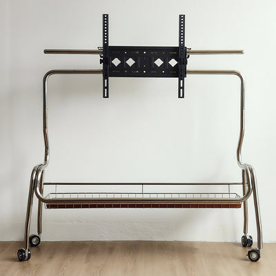 Traditional Vintage Rectangular Stainless Steel Solid Wood Iron TV Stand 4-Leg Movable For Living Room