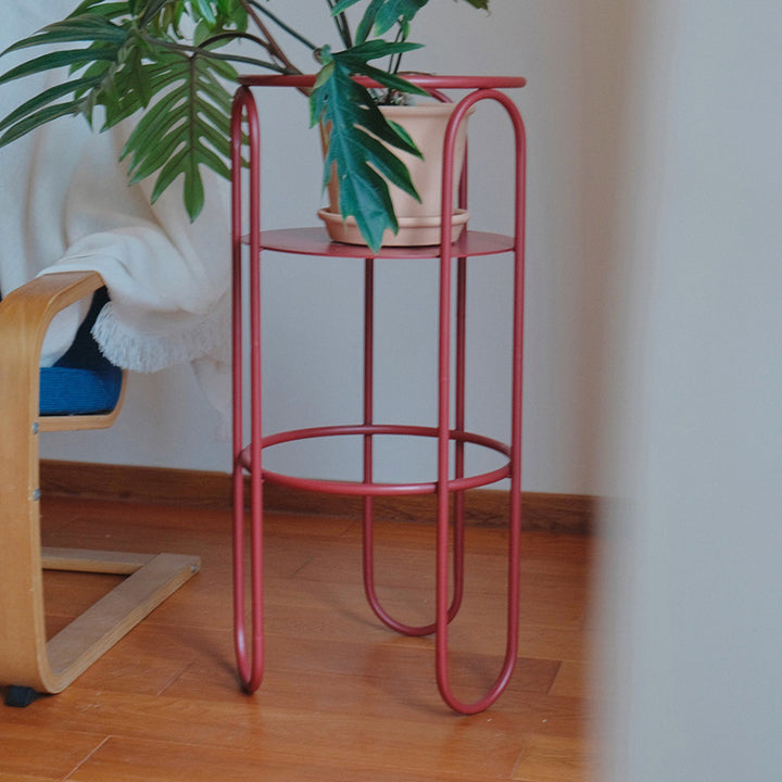 Traditional Vintage Column Iron Openwork End Table 3-Leg For Living Room