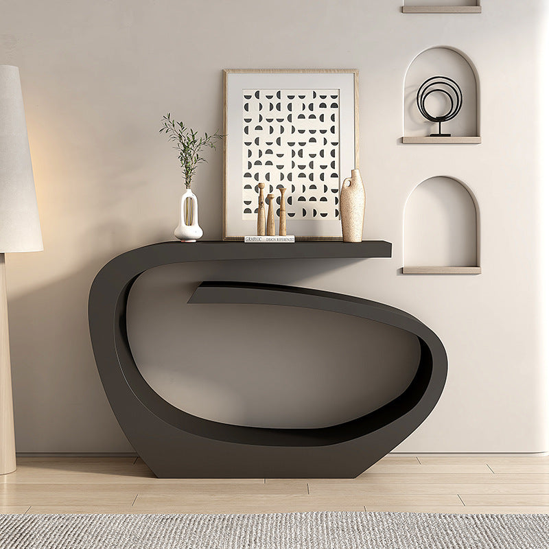 Modern Minimalist Curved Carbon Steel End Table With Rounded Corners For Living Room