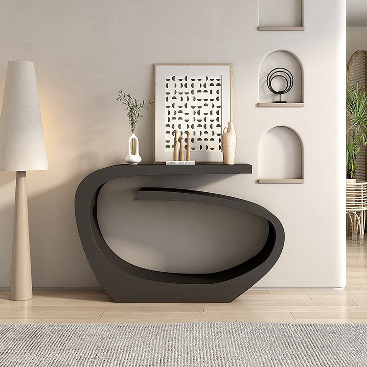 Modern Minimalist Curved Carbon Steel End Table With Rounded Corners For Living Room