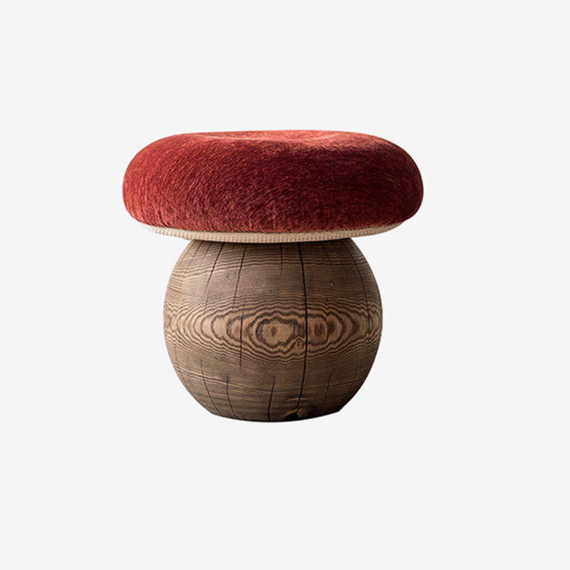 Tabouret bas moderne minimaliste en bois massif en forme de champignon avec coussin en mousse recouvert de tissu pour salon 