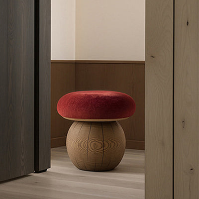 Modern Minimalist Mushroom-Shaped Solid Wood Fabric Low Stool Foam Cushion For Living Room