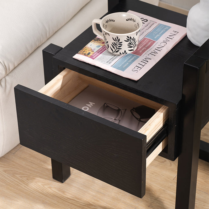 Table de chevet rectangulaire minimaliste moderne en bois massif, 3 pieds, 1 tiroir, pour chambre à coucher 