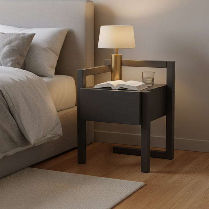 Table de chevet rectangulaire minimaliste moderne en bois massif, 3 pieds, 1 tiroir, pour chambre à coucher 