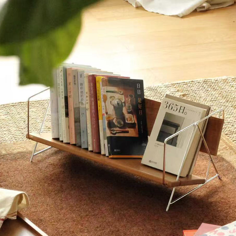 Modern Minimalist Rectangular Solid Wood Iron Bookshelves 4-Leg For Home Office