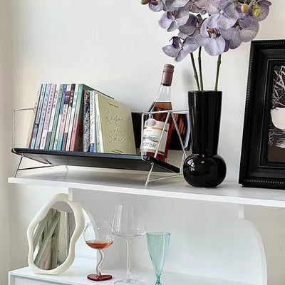 Modern Minimalist Rectangular Solid Wood Iron Bookshelves 4-Leg For Home Office