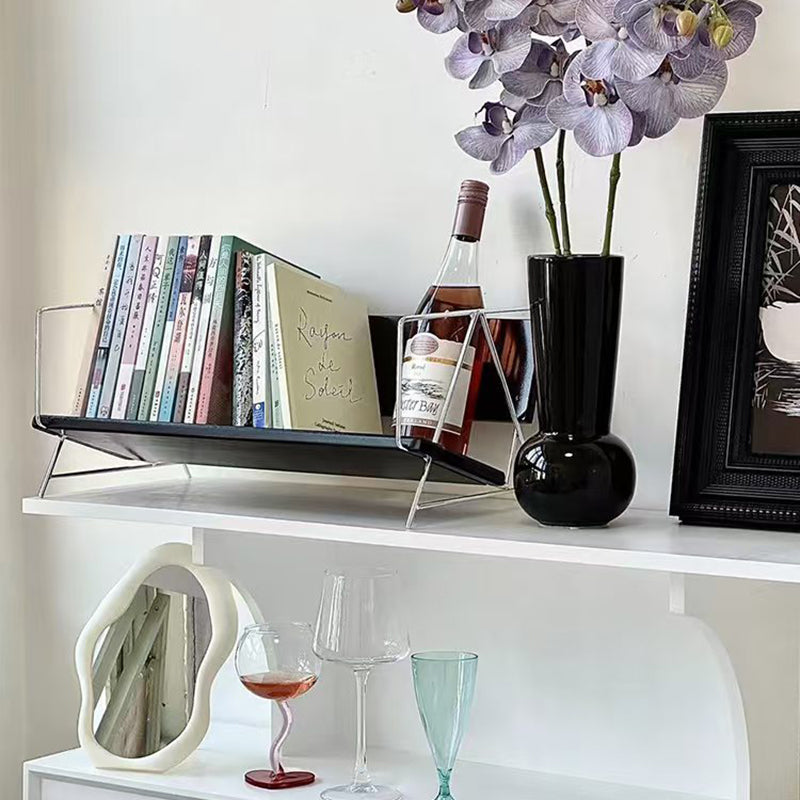 Modern Minimalist Rectangular Solid Wood Iron Bookshelves 4-Leg For Home Office