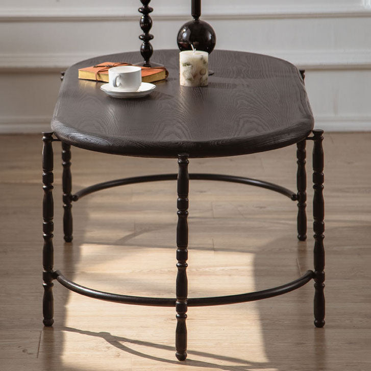 Traditional Vintage Oval Round Iron Medium Density Fiberboard End Table 1/2-Tier 3/5-Leg For Living Room