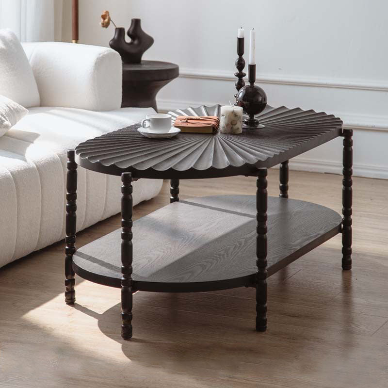 Traditional Vintage Oval Round Iron Medium Density Fiberboard End Table 1/2-Tier 3/5-Leg For Living Room