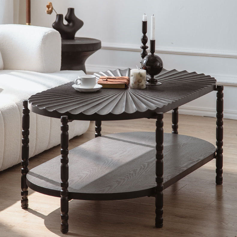 Traditional Vintage Oval Round Iron Medium Density Fiberboard End Table 1/2-Tier 3/5-Leg For Living Room
