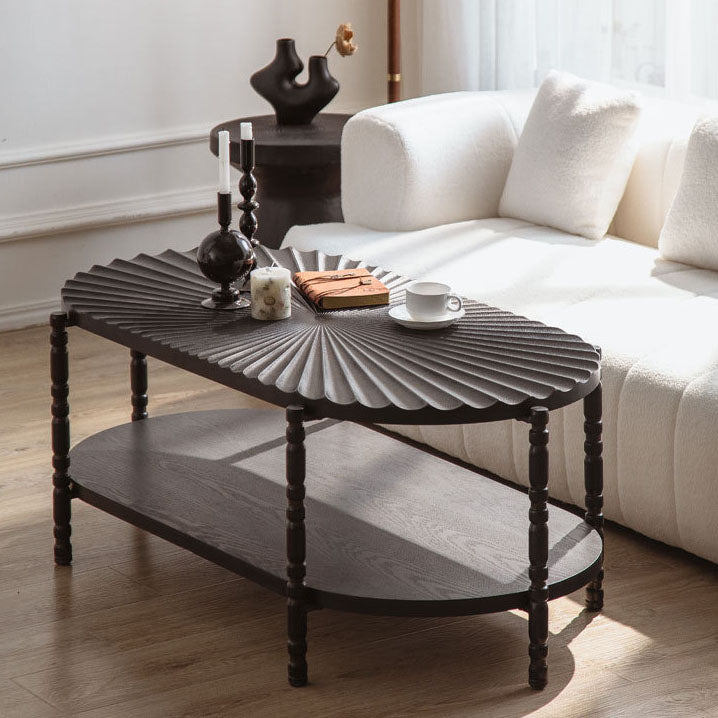 Traditional Vintage Oval Round Iron Medium Density Fiberboard End Table 1/2-Tier 3/5-Leg For Living Room