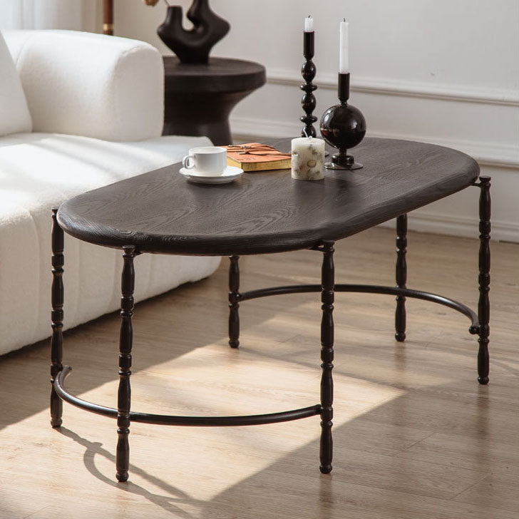 Traditional Vintage Oval Round Iron Medium Density Fiberboard End Table 1/2-Tier 3/5-Leg For Living Room