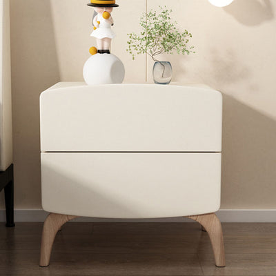 Modern Minimalist Rectangular Solid Wood Multi-layer Board Solid Wood Cat-Scratch-Resistant Leather Nightstand 2-Drawer For Bedroom