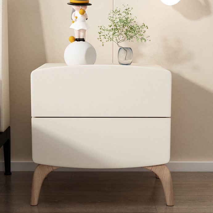 Modern Minimalist Rectangular Solid Wood Multi-layer Board Solid Wood Cat-Scratch-Resistant Leather Nightstand 2-Drawer For Bedroom