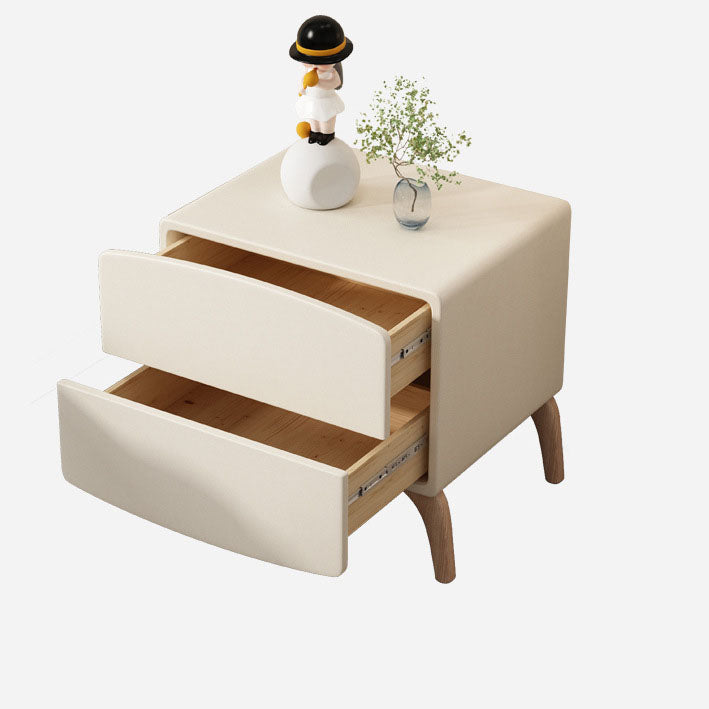 Modern Minimalist Rectangular Solid Wood Multi-layer Board Solid Wood Cat-Scratch-Resistant Leather Nightstand 2-Drawer For Bedroom