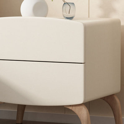 Modern Minimalist Rectangular Solid Wood Multi-layer Board Solid Wood Cat-Scratch-Resistant Leather Nightstand 2-Drawer For Bedroom