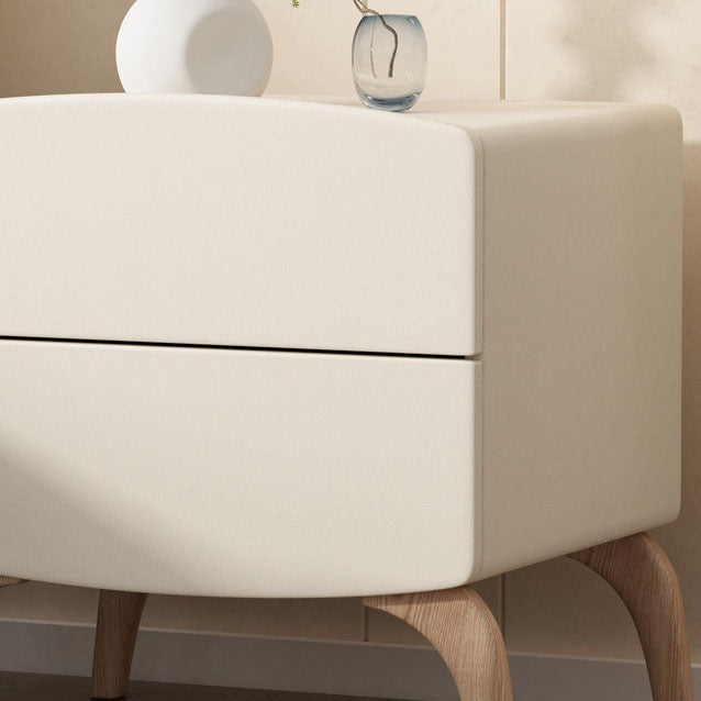Modern Minimalist Rectangular Solid Wood Multi-layer Board Solid Wood Cat-Scratch-Resistant Leather Nightstand 2-Drawer For Bedroom