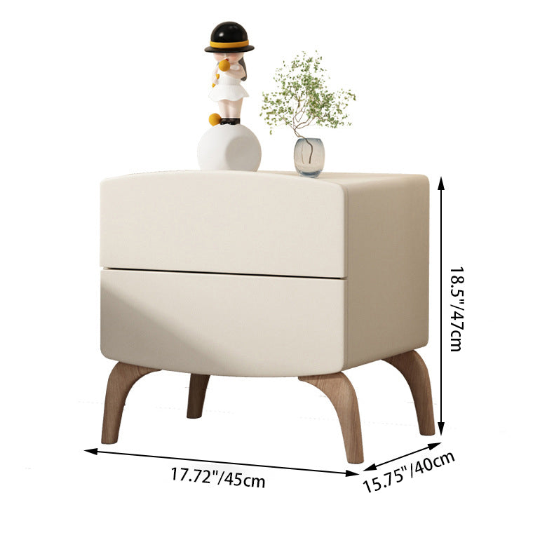 Modern Minimalist Rectangular Solid Wood Multi-layer Board Solid Wood Cat-Scratch-Resistant Leather Nightstand 2-Drawer For Bedroom