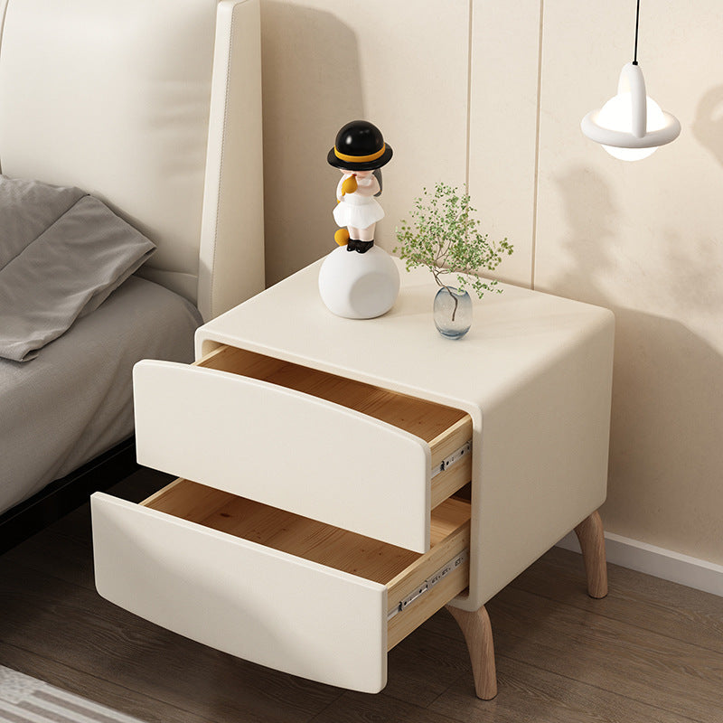Modern Minimalist Rectangular Solid Wood Multi-layer Board Solid Wood Cat-Scratch-Resistant Leather Nightstand 2-Drawer For Bedroom
