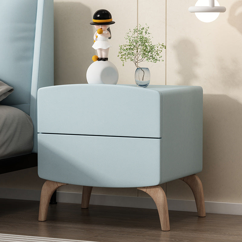 Modern Minimalist Rectangular Solid Wood Multi-layer Board Solid Wood Cat-Scratch-Resistant Leather Nightstand 2-Drawer For Bedroom