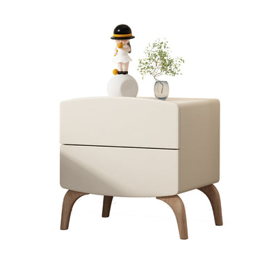 Modern Minimalist Rectangular Solid Wood Multi-layer Board Solid Wood Cat-Scratch-Resistant Leather Nightstand 2-Drawer For Bedroom