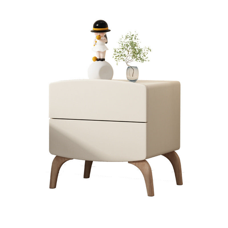 Modern Minimalist Rectangular Solid Wood Multi-layer Board Solid Wood Cat-Scratch-Resistant Leather Nightstand 2-Drawer For Bedroom