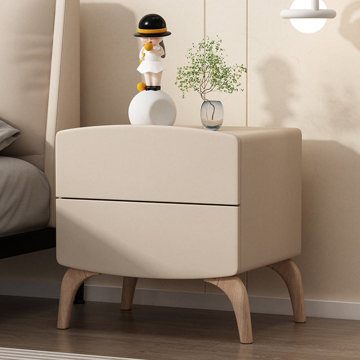 Table de chevet à 2 tiroirs en bois massif rectangulaire minimaliste moderne, panneau multicouche en bois massif, cuir résistant aux griffures de chat, pour chambre à coucher 