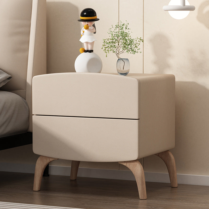 Modern Minimalist Rectangular Solid Wood Multi-layer Board Solid Wood Cat-Scratch-Resistant Leather Nightstand 2-Drawer For Bedroom
