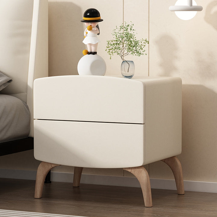 Table de chevet à 2 tiroirs en bois massif rectangulaire minimaliste moderne, panneau multicouche en bois massif, cuir résistant aux griffures de chat, pour chambre à coucher 