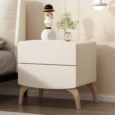 Modern Minimalist Rectangular Solid Wood Multi-layer Board Solid Wood Cat-Scratch-Resistant Leather Nightstand 2-Drawer For Bedroom