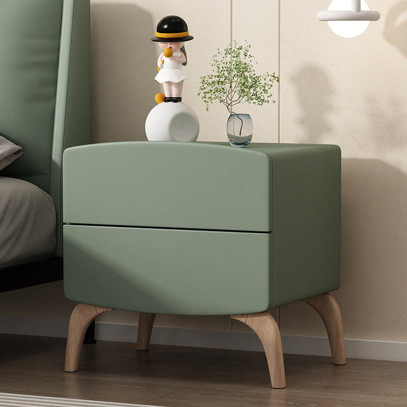 Modern Minimalist Rectangular Solid Wood Multi-layer Board Solid Wood Cat-Scratch-Resistant Leather Nightstand 2-Drawer For Bedroom